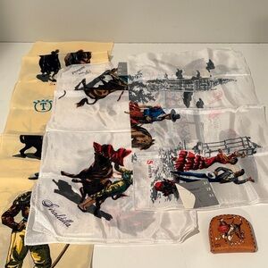 Vintage set of three Spanish silk scarves and Spanish leather coin purse